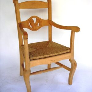 UNF-SP-189 Arm Chair with Rooster Carving with Rush Seat 1 side Chair in stock from one manufacturer and 3 in stock from another manufacturer without rush seat $125 each