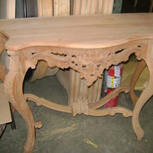 UNF-SP-601 Hand Carved Console unfinished $350 with assembled 4 way stretchers (not as pictured)